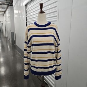 Lost + Wander Striped Crewneck Sweater Blue Yellow Cream S/M